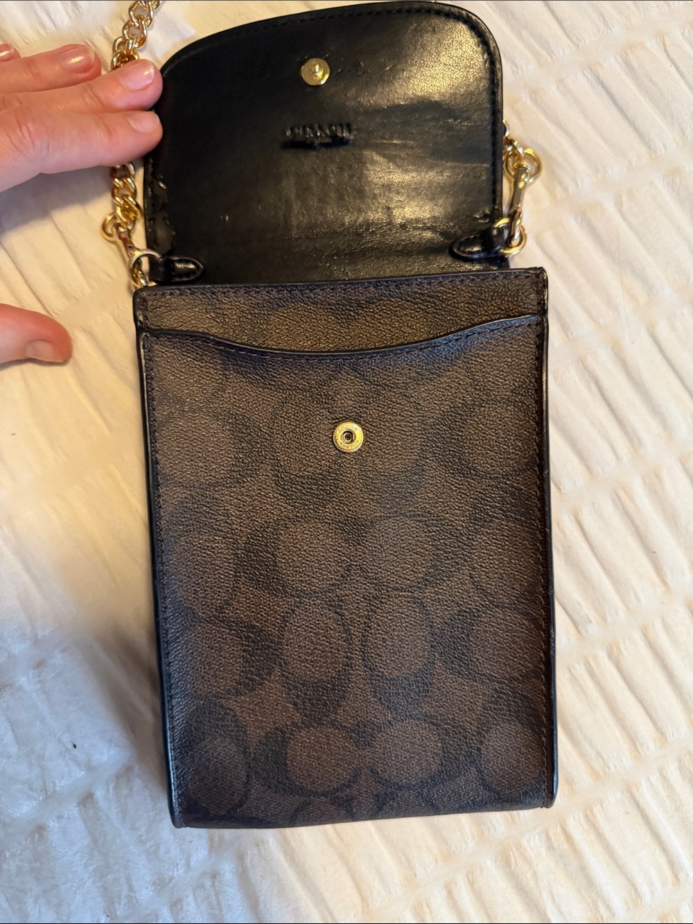 Coach Black and Brown Logo Crossbody Phone Bag - Picture 6 of 9